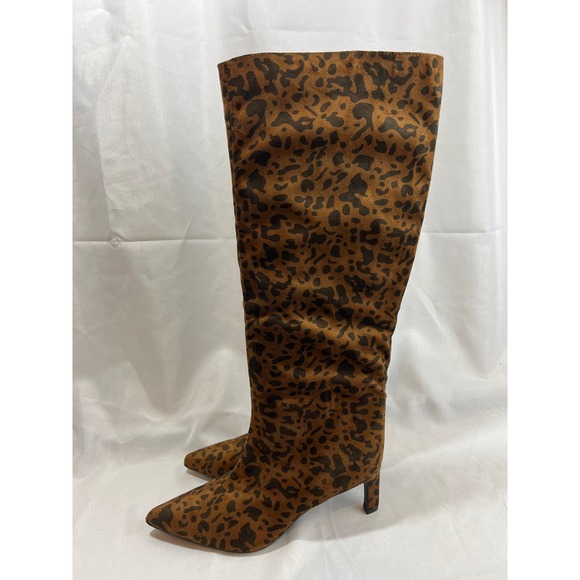 a new day Shoes - A New Day Womens Leopard Print Knee High Kitten Heel Boots Brown Black Size 7.5